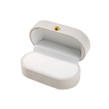 Velvet Single Ring Jewelry Boxes, Wedding Ring Storage Case, Oval, Light Grey, 7x4x3cm