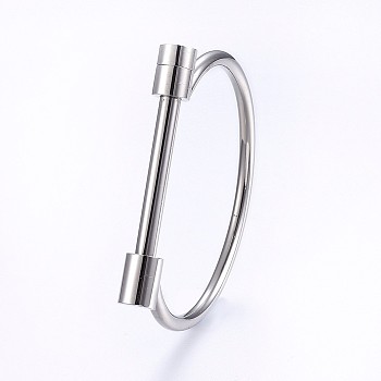 Tarnish Resistant 304 Stainless Steel Bangles, Stainless Steel Color, 2-1/2 inch(6.3cm)x1-7/8 inch(4.7cm), 4~9mm