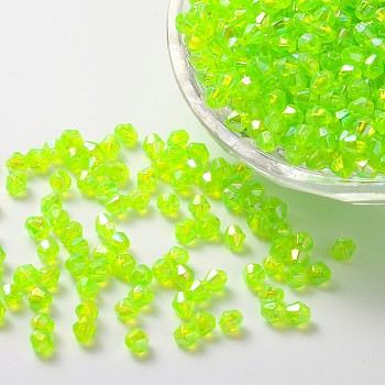 Bicone AB Color Plated Eco-Friendly Transparent Acrylic Beads, Green Yellow, 4x4mm, Hole: 1mm, about 16600pcs/500g