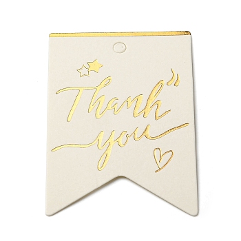 100Pcs Hot Stamping Thank You Paper Gift Tags, for Wedding, Baby Shower, Party Favors, Old Lace, 6.4x4.45x0.05cm, Hole: 4mm