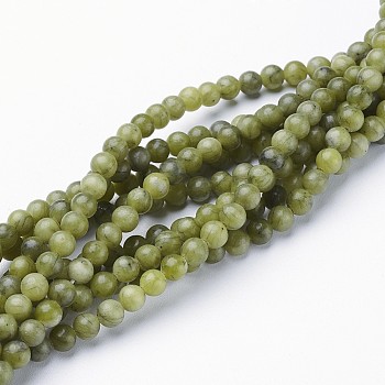 Natural Taiwan Jade Beads, Round, Olive Drab, 4mm in diameter, hole: 0.8mm, about 15~16 inch/str, about 106pcs/strand