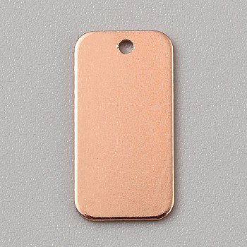 Brass Pendants, Rectangle, Rose Gold, 20x10x1mm, Hole: 1.4mm
