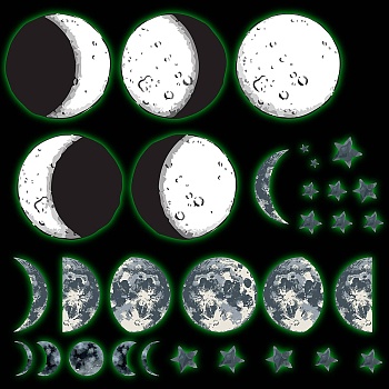 PVC Plastic Luminous Wall Stickers, Glow in The Dark Wall Decoration, Moon Pattern, 600x300mm