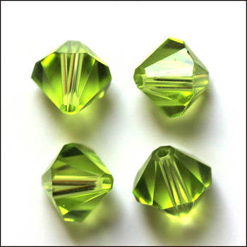 Imitation Austrian Crystal Beads, Grade AAA, Faceted, Bicone, Yellow Green, 4.55x5mm, Hole: 0.7~0.9mm