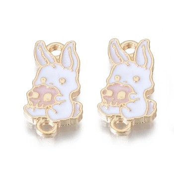 Alloy Enamel Links Connectors, Cadmium Free & Lead Free, White Rabbit with Skull, Light Gold, Light Gold,Pink,19x9.5x1.5mm, Hole: 1.6mm