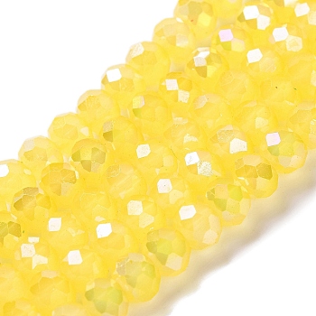 Baking Electroplate Glass Beads Strands, AB Color, Faceted, Round, Yellow, 10x8mm, Hole: 1mm, about 63~65pcs/strand, 18.90''(48~50cm)