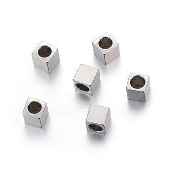 201 Stainless Steel Beads, Square, Stainless Steel Color, 3x3x3mm, Hole: 1.8mm
