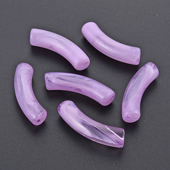 Transparent Acrylic Beads, Imitation Gemstone Style, Curved Tube, Violet, 33x8x10.5mm, Hole: 1.6mm, about 300pcs/500g
