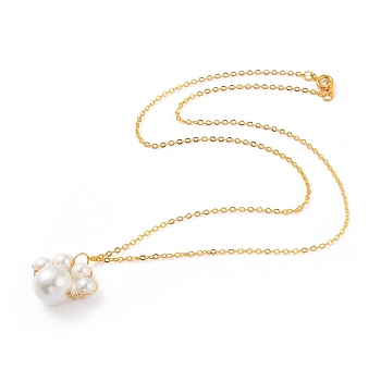 Pendant Necklaces, with Glass Pearl Round Beads, Golden Plated Brass Cable Chain and Spring Ring Clasps, Dog Paw Prints, White, 18.43 inch(46.8cm)