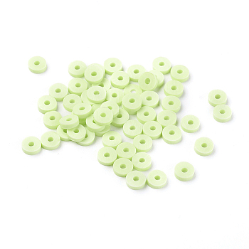 Handmade Polymer Clay Beads, Disc/Flat Round, Heishi Beads, Light Green, 4x1mm, Hole: 1mm, about 55000pcs/1000g