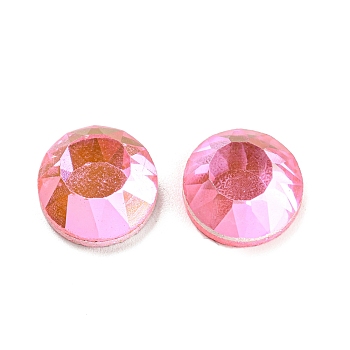 Glass Cabochons, Flat Back & Back Plated, Faceted, Half Round, Pearl Pink, 12x5mm