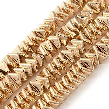 Electroplated Synthetic Non-magnetic Hematite Beads Strands, Faceted Triangle Cut, Light Gold Plated, 7x7x3mm, Hole: 1.2mm, about 125pcs/strand, 15.75 inch(40cm)