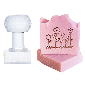 Clear Acrylic Soap Stamps with Big Handles, DIY Soap Molds Supplies, Flower, 60x36x30mm, Pattern: 27x33mm
