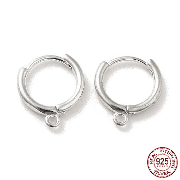 925 Sterling Silver Huggie Hoop Earring Findings, with Loops, with S925 Stamp, Silver, 21 Gauge, 12.5x11x1.5mm, Hole: 1.2mm, Pin: 0.7mm