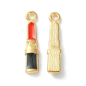 Alloy Enamel Pendants, Lipstick Charm, Golden, Red, 19x4x2.5mm, Hole: 1.5mm