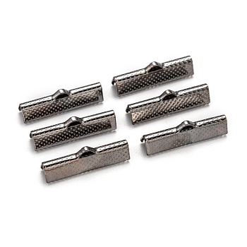 Iron Ribbon Crimp Ends, Cadmium Free & Nickel Free & Lead Free, Gunmetal, 8x25mm, Hole: 1.6mm