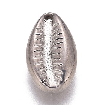 304 Stainless Steel Pendants, Cowrie Shell Shape, Stainless Steel Color, 14x8x4mm, Hole: 1mm