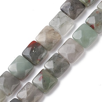Natural African Bloodstone Beads Strands, Faceted Square, 10x10x5mm, Hole: 1.2mm, about 20pcs/strand, 7.95''(20.2cm)