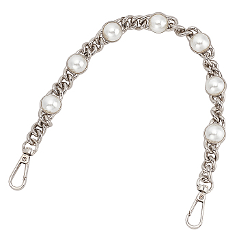 Aluminum & Alloy Bag Handles, with ABS Plastic Pearl Beads, Platinum, 36~38cm
