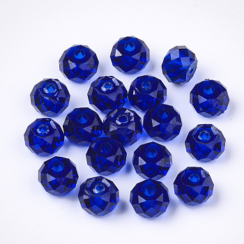 Transparent Resin Beads, Faceted, Rondelle, Blue, 7.5~8x5~5.5mm, Hole: 1.5mm