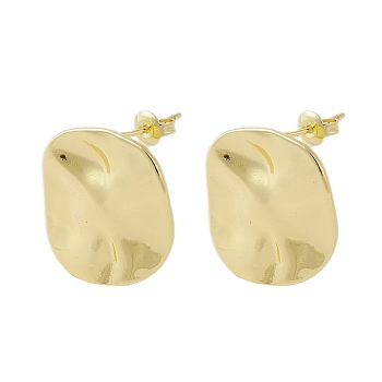 Brass Stud Earrings, Twist Oval, Real 18K Gold Plated, 20.5x18.5mm