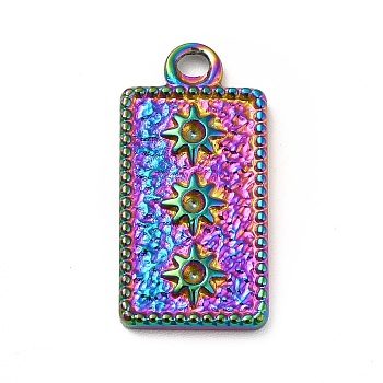 Ion Plating(IP) 304 Stainless Steel Pendants, Rectangle with Sun, Rainbow Color, 20.5x10x2mm, Hole: 1.6mm