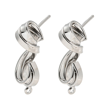 Brass Stud Earrings Findings, with Loops, Twist, Platinum, 28x10mm, Hole: 1.4mm, Pin: 10x0.8mm