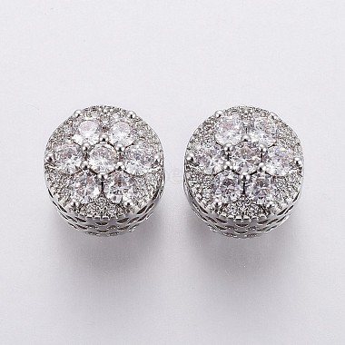 12mm Clear Flat Round Brass+Cubic Zirconia Beads