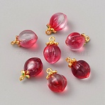 Glass Pendants, with Alloy Loops, Peach Charms, Crimson, 17x11.5x10.5mm, Hole: 1.5mm(GLAA-WH0035-41G-02)