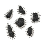 Natural Tektite Pendants, Spiked Brass Nuggets Charms, Platinum, 35.5~47x23~34.5x7.5~13.5mm, Hole: 2~3.5mm(GG-CBA86DE-01P)
