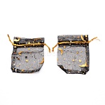 Organza Bags, Jewelry Party Wedding Gifts Bags, Rectangle with Moon and Star Pattern, Black, 9.2x6.6x0.05cm(OP-WH0009-10A)