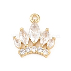 Brass Micro Pave Clear Cubic Zirconia Pendants, Crown Charms, Real 18K Gold Plated, 15.5x14.5x3mm, Hole: 1.4mm(KK-D225-07G)