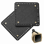2Pcs Square PU Imitation Leather Bag Bottoms, with Golden Tone Alloy Bag Feet, for DIY Crochet Bag Making, Black, 150x150mm(DIY-FS0010-61A)
