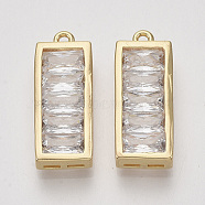 Brass Micro Pave Cubic Zirconia Pendants, Rectangle, Clear, Nickel Free, Real 18K Gold Plated, 20x8x3.5mm, Hole: 1.2mm(ZIRC-S064-013)