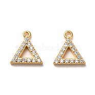 925 Sterling Silver Pendant, with Cubic Zirconia, Hollow Triangle Charms, with 925 Stamp, Real 18K Gold Plated, 9x8.5x1.7mm, Hole: 1mm(STER-H110-05G)