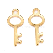 201 Stainless Steel Pendants, Key, Real 24k Gold Plated, 15x6.5x0.8mm, Hole: 1.4mm(STAS-K217-54G)