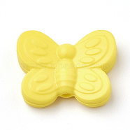 Food Grade Eco-Friendly Silicone Beads, Chewing Beads For Teethers, DIY Nursing Necklaces Making, Butterfly, Yellow, 20x25x6mm, Hole: 2mm(X-SIL-N001-01I)