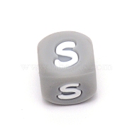 Silicone Alphabet Beads for Bracelet or Necklace Making, Letter Style, Gray Cube, Letter.S, 12x12x12mm, Hole: 3mm(SIL-TAC001-01A-S)