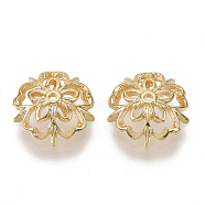 5-Petal Brass Fancy Bead Caps, Long-Lasting Plated, Nickel Free, Flower, Real 18K Gold Plated, 9.5x3mm, Hole: 1mm(X-KK-F727-85G-NF)