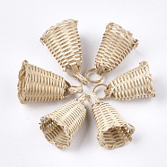 Handmade Reed Cane/Rattan Woven Pendants, For Making Straw Earrings and Necklaces, Bell, Antique White, 30~40x25~35mm, Hole: 5~10mm(X-WOVE-T006-099)
