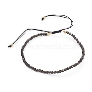 Braided Bead Bracelets, with Natural Black Obsidian Beads and Golden Plated Brass Beads and Braided Nylon Thread, 55~86mm(BJEW-JB04917-06)