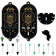 CREATCABIN DIY Oval Poplar Wood Wall Display Stand Decorations, with Gemstone & Glass Dowsing Pendulum Pendants and Iron Screw, Owl Pattern(DJEW-CN0001-18A)