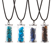 Pandahall Pendant Necklaces, with Glass Bottle(Chip Gemstone Beads inside), Polyester Rope and Stainless Steel Chain Extender, 17.7 inch(45cm), 4pcs/box(G-TA0001-18B-P)