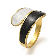 304 Stainless Steel Teardrop Open Cuff Ring, with Enamel, Real 18K Gold Plated, US Size 8 1/2(18.5mm)(RJEW-M160-01G)