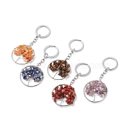 Natural Gemstone Keychain, with Alloy Split Key Rings, Ring with Tree, Platinum, 11.5cm(KEYC-JKC00326)