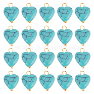 50Pcs Synthetic Turquoise Pendants, Heart Charm, with Golden Tone Brass Ball Head Pins, 14x10x5mm, Hole: 2mm(G-AR0004-97)