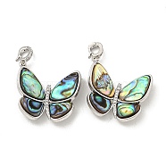 Brass Micro Pave Clear Cubic Zirconia Pendants, with Paua Shell, Butterfly Charms, Real Platinum Plated, 27.5x26x5.5mm, Hole: 4x3mm(KK-L211-020P-03)