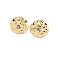 Brass Micro Pave Cubic Zirconia Ear Studs, Flower, Golden, Pink, 9.5mm(EJEW-P283-01G-10)