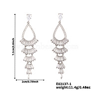 French Romantic Tassel Brass Stud Earrings, with Full Rhinestone Decoration, Silver, Fan, 71x20mm(XJ0314-1)