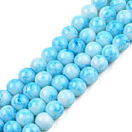 Spray Painted Glass Bead Strands, Round, Light Sky Blue, 8mm, Hole: 1.3mm, about 100pcs/strand, 31.4 inch(GLAA-R139-8mm-10)